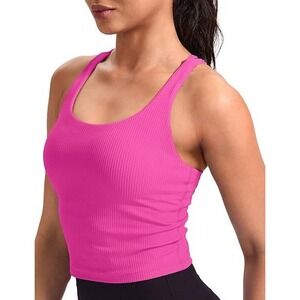 HeyNuts Zeal Longline Ribbed Sports Bra Tank Sonic Pink‎ XS